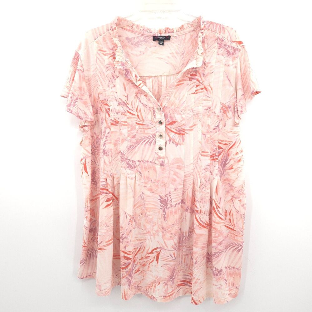 Cocomo womens stretch knit button tunic top Size 2X pink tropical
